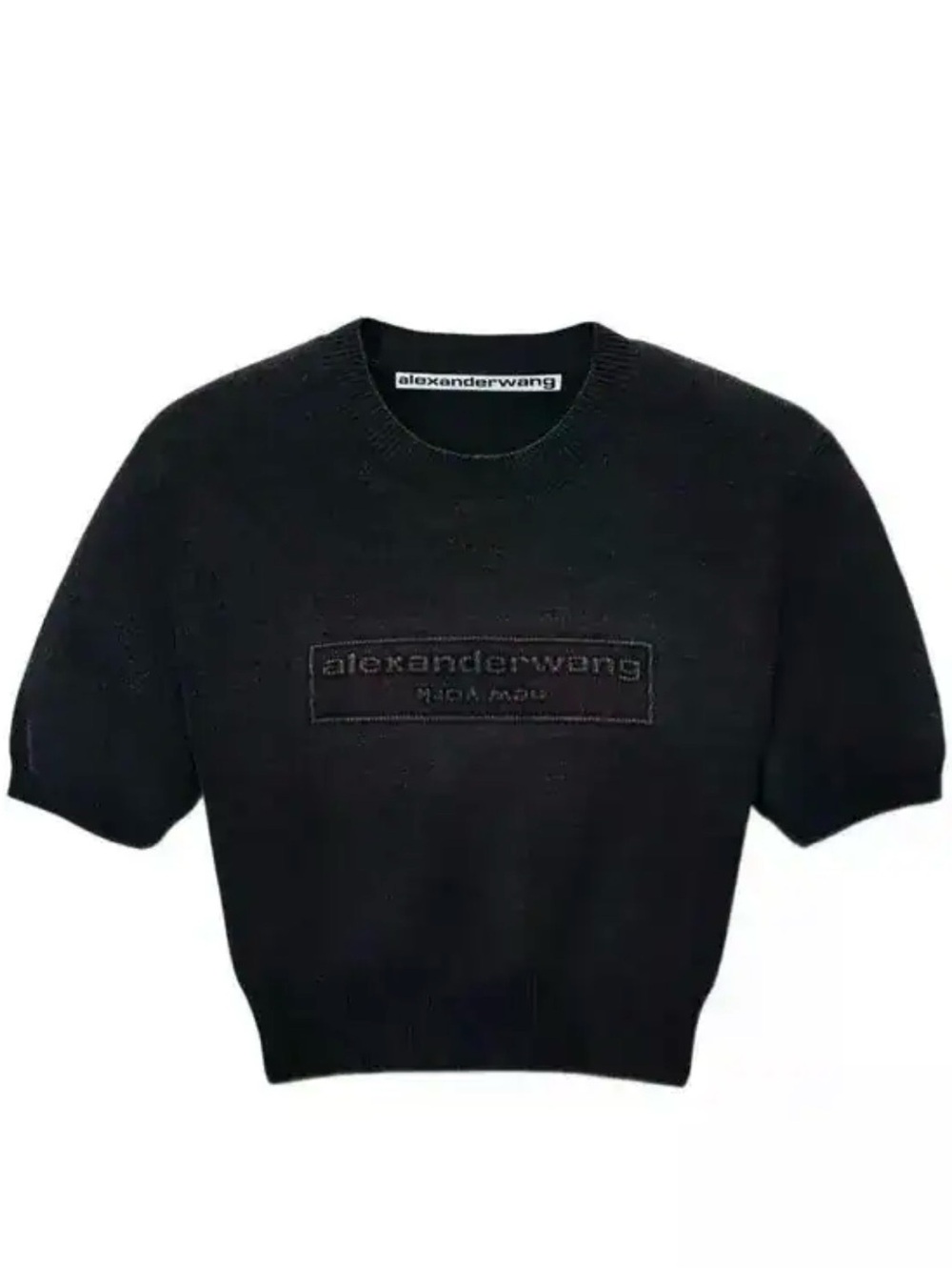 Alexander Wang Black Short-Sleeve Logo-Embossed Crewneck Sweater